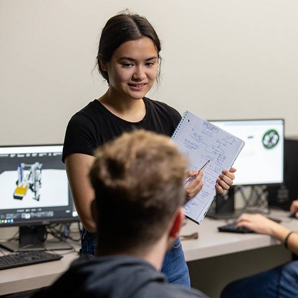 Students talking in computer science lab